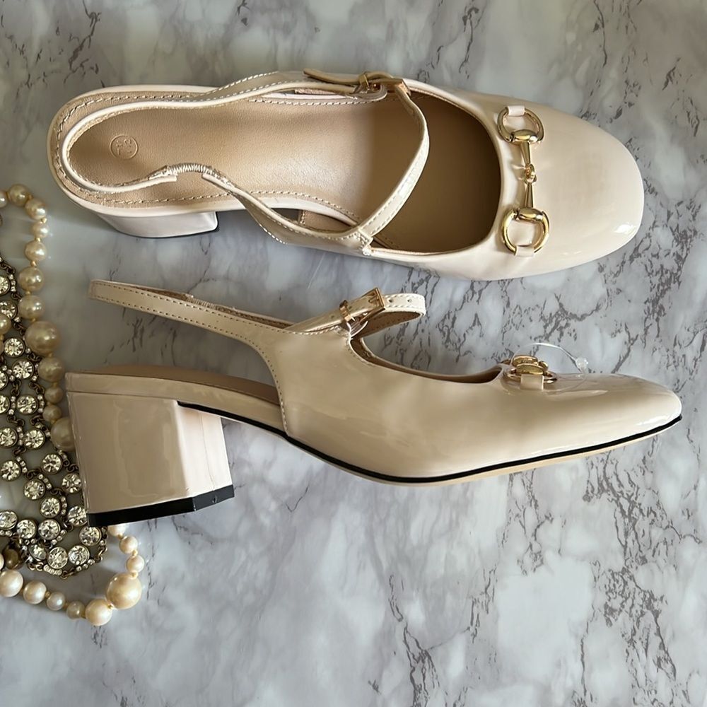 Elegant Cream Horse Bit Slingback Heels Shoes
